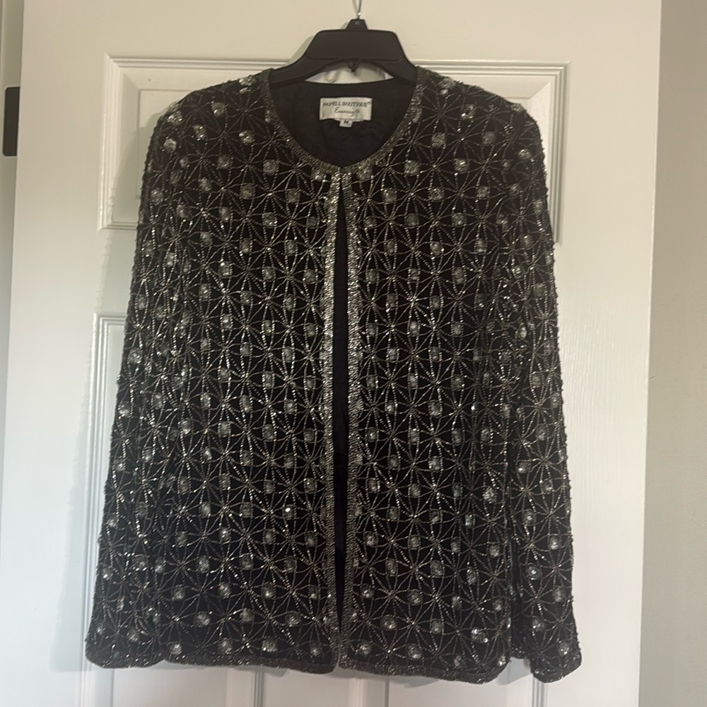 Evening jacket, black with silver embellishment,